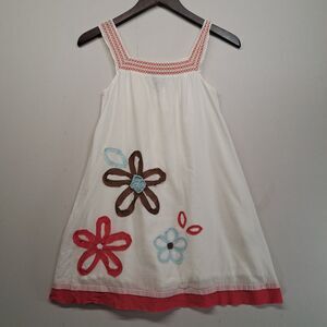 Mini Boden Girls Dress 5-6 Floral White Pink Boho Cotton